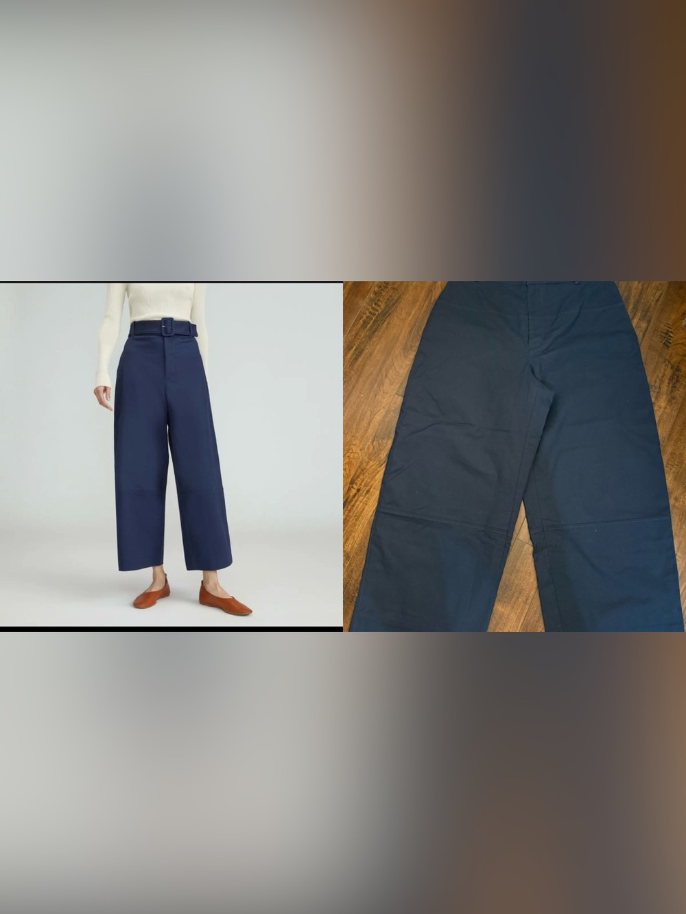 Everlane Structured Cotton Belted Pant in Navy Size 12